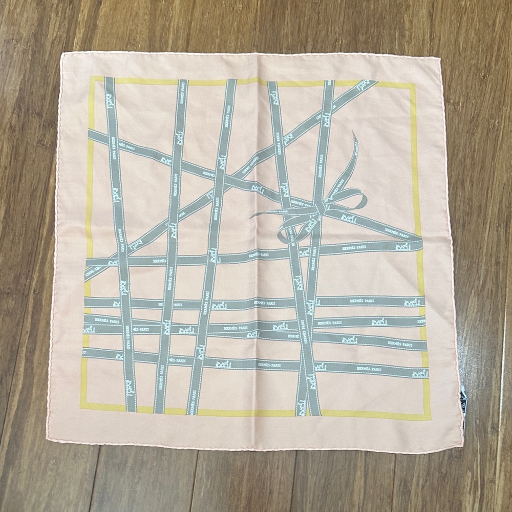 Hermes Peach and Gray Scarf with Yellow Accents